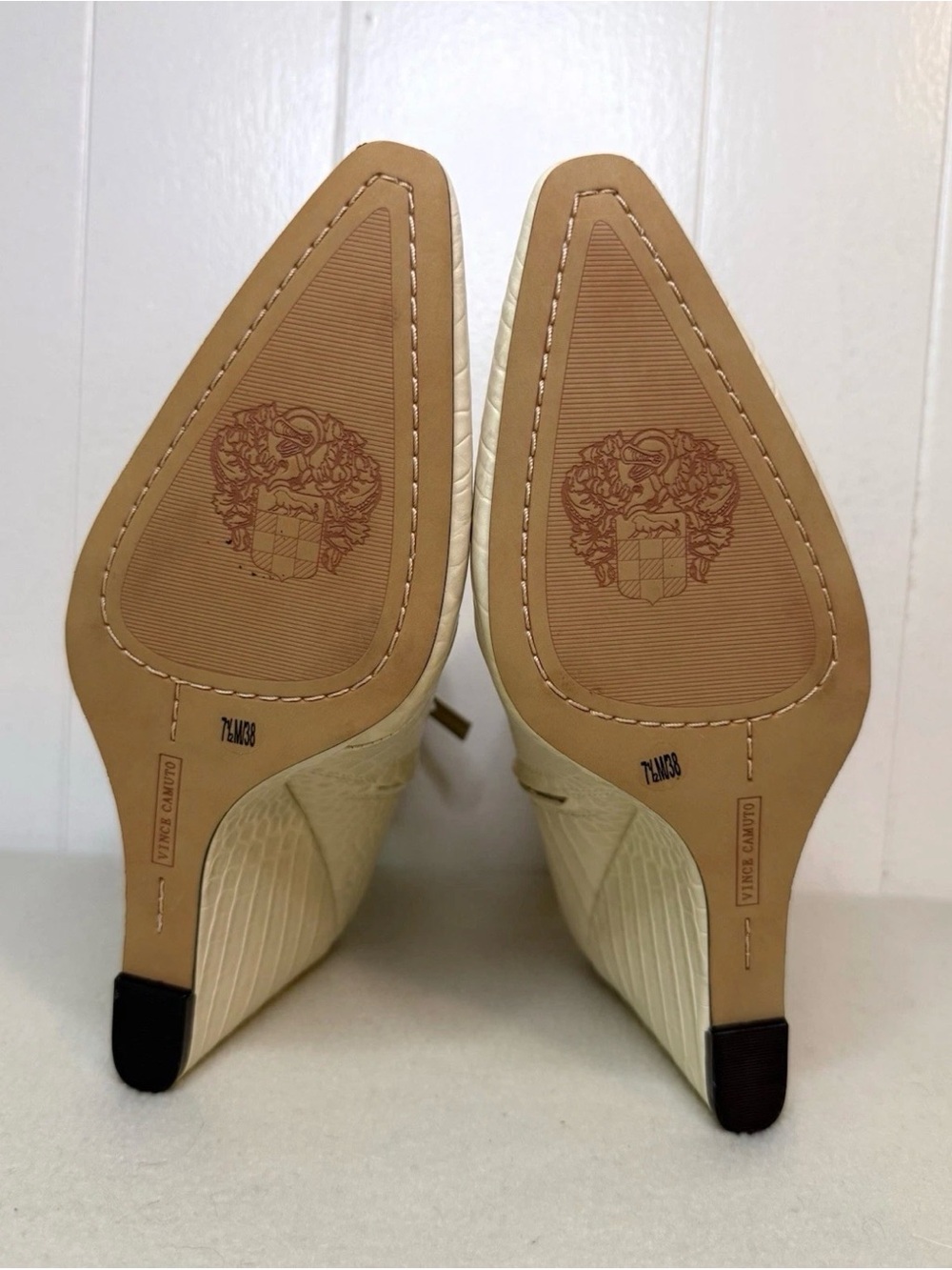 Vince Camuto Croc-Embossed Cream Wedge Ankle Boots - Picture 10 of 15
